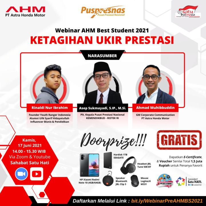 PT. AHM beserta Main Dealer dan Jaringan Dealer NSS Kedaton menggelar Webinar "Ketagihan Ukir Prestasi